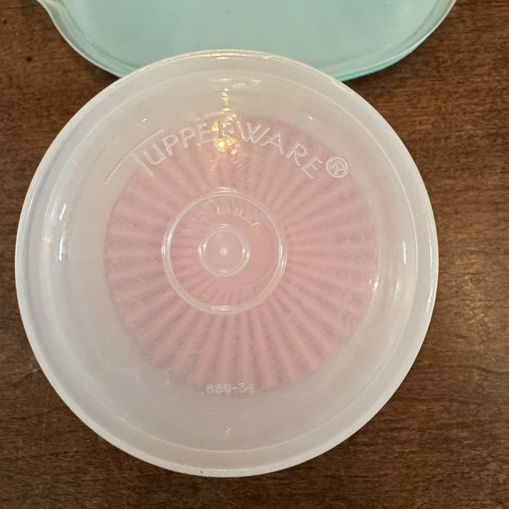 Set of 2 Tupperware Servalier Nesting Bowls Clear with Pastel Lids Nesting Bowel
